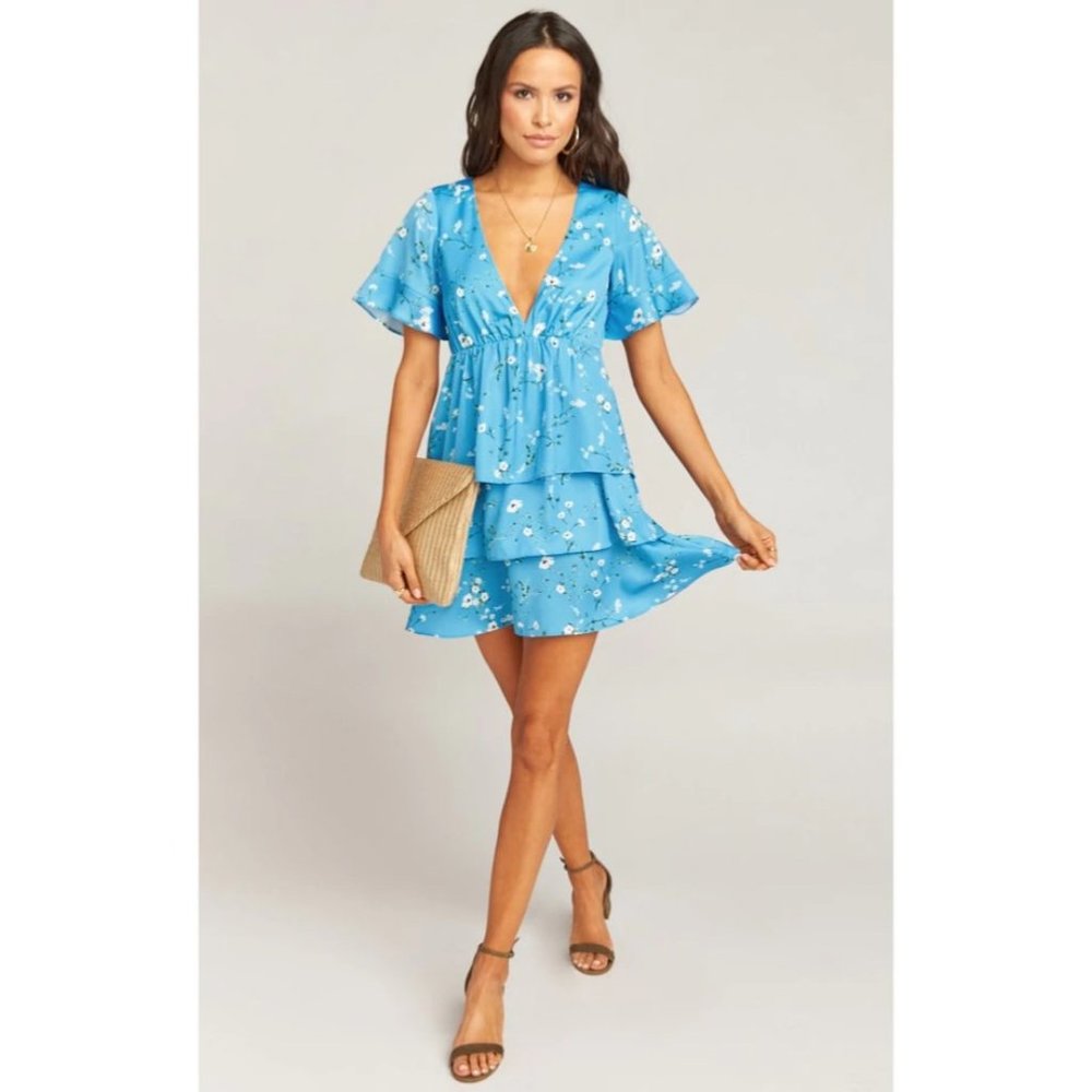 Show Me Your Mumu Blue Floral Ruffle Tiered Mini